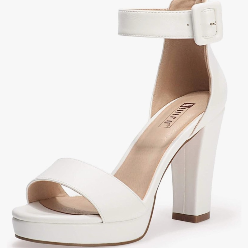 IDIFU White Block Heel Pumps Minimalist Design